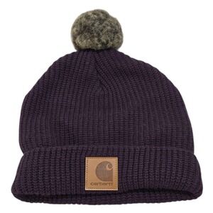 Carhartt Pom Beanie Hat Dark Purple Acrylic Polyester One Size Fits All